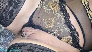 Cumshot in the mouth of a slut in very sexy lingerie