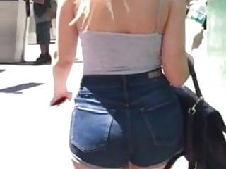 Candid thick a-hole blond legal age teenager in shorts