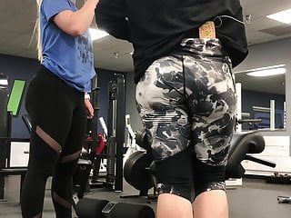 Golden-haired thick booty college pawg with older mama at gym